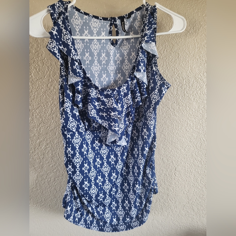 Sleeveless Heartsoul Top Beachy Blue and White